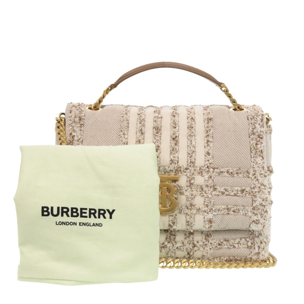 新品同様 バーバリー TB ローラバッグ キャンバス ツイード ベージュ チェーン ショルダーバッグ 0088【中古】BURBERRY BURBERRY - 新品同様 バーバリー TB ローラバッグ キャンバス ツイード