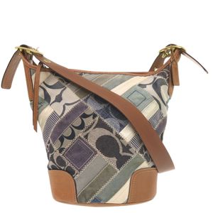 코치 패치 워크 데님 가죽 블루 ブラウン 숄더백 1929 【중고】 COACH