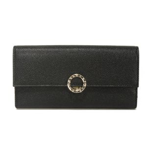 Pre-owned BVLGARI Clip Large Wallet, Grained Calf Leather, Blue Color Compartment, Billfold, Card Case, Coin Purse, Long Wallet, RFID IC Chip, Unused, BB Logo Ring, Black, Long Wallet, 30416