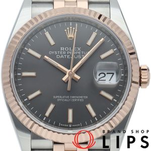 롤렉스 데이트 저스트 36 맨즈 시계 쥬빌리 슬레이트 Datejust 36 126231 상자 보증서 K18PG/SS 맨즈 시계 그레이 마무리 미품 【중고】