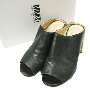 MM8 (MM6) 18SS 義大利製造露趾皮革木屐涼鞋 S59WP0027 SY0611 37 (23.5cm) 黑色Maison Margiela坡跟鞋 [二手] [MM8]