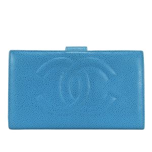 샤넬 코코 마크 접이식 지갑 캐비어 스킨 【중고】