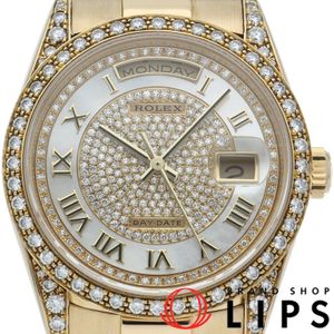 롤렉스 데이데이트 워치 다이아베젤 쉘 파베다이아 문자판 Day-Date 36 Diamond-Paved 18388 NMR(E) 상자 K18YG
