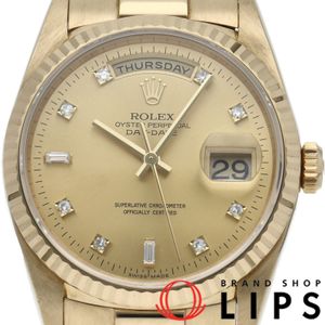 롤렉스 데이 데이트 워치 10 P다이어 Day-Date 18238 A(W) 상자 보증서 K18YG 맨즈 시계 샴페인 칼라 마무리 1995년 미품 【중고】