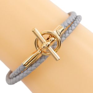 헤르메스 HERMES 그레난 두부르투르 팔찌 가죽×금 도금 그레이 약 8.6 g Grennan de Bourtour 레이디스【중고】
