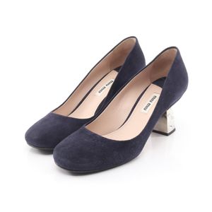 [Used, Second-hand] Miu Miu Pumps with Rhinestones, Navy Suede, Women's, Used B