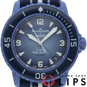 スウォッチ ブランパン×スウォッチ バイオセラミック フィフティファゾムス アトランティック オーシャン Blancpain x Swatch Bioceramic Fathoms Atlantic Ocean S035A100 箱 保証書 バイオセラミック/ナイロン メンズ時計 ブルー 美品 【中古】