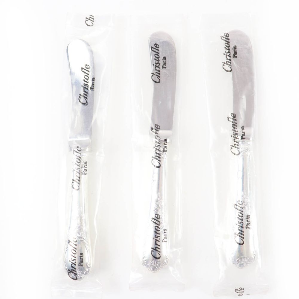 Unused item☆ Christofle Marly butter knife 3-piece cutlery set, silver, for women