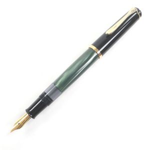 全新未使用 □PERIKAN M200 經典款 F 尖筆帽式鋼筆 文具 黑色大理石紋綠色 帶筆盒 德國製造 男士