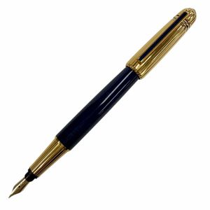 品相極佳 ▼Cartier亞復古 Pasha de Cartier 18K 藍色寶石 F 尖大理石紋鋼筆，海軍藍金色男士款