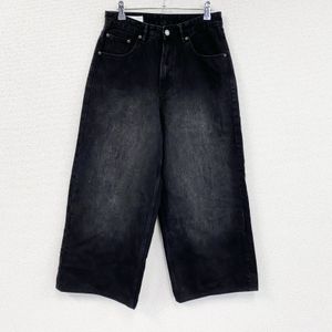 ZARA wide-leg denim pants/jeans, black denim pants, vertical fading, black, size 34, used clothing.