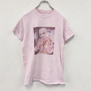 Short-sleeved printed T-shirt, Mask T-shirt, Balaclava, Ski mask, Pink, Vintage clothing
