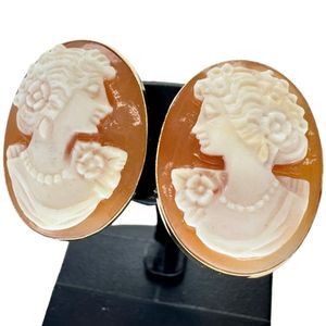 Women's profile shell cameo earrings, K18 gold, 5.2g, ladies' [Used]