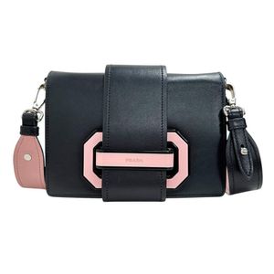 PRADA 1BD067 Plex Shoulder Bag, Leather, Black/Pink, Women's [Used]