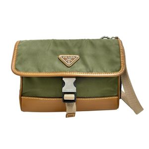 PRADA 2ZH108 Re-Nylon Smartphone Case Shoulder Bag, Nylon, Khaki/ Braun , Unisex [Used]