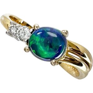 Size 12.5, Black Opal 0.58ct, Diamond 0.07ct, Ring, K18 Gold/Pt950 Platinum, 3.0g, Women's [Used]
