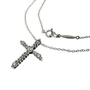 AHKAH/아카 크로스 다이아몬드 합계 0.33ct 목걸이 K18WG 화이트 골드 3.2 g 44 cm 레이디스 【중고】