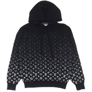극미품△ LOUIS VUITTON 루이비통 22AW 코튼 100% 모노그램 그라디언트 후디 니트 파커 블랙 화이트 S 이탈리아제 정규품 맨즈