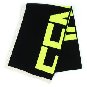 미사용품△ FENDI 펜디 FXS124 울 100% 로고 롱 머플러 블랙 네온 옐로우 아이보리 180×30 cm 이탈리아제 정규품 맨즈 추천◎