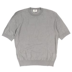 극미품△HERMES 헤르메스 Equestrian Fragments 울 100% 크루넥 반소매 니트 탑스 그레이 XL 이탈리아제 정규품 맨즈 추천◎