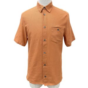 미품▼HERMES 헤르메스 코튼 100% 쉘 버튼 가슴 포켓 첨부 쇼트 슬리브 반소매 폴로 셔츠 오렌지 39 프랑스제 정규품 맨즈