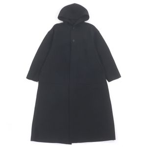 극미품 □ HYKE 하이크 23AW 232-17397 1 버튼 울 100% 푸데드 워크 코트 롱 코트 블랙 1 일본제 정규품 맨즈