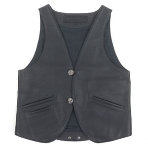 극미품 □ CHROME HEARTS 크롬 하트 클래식 2B 크로스 볼 버튼 스크롤 라벨 가죽 조끼 블랙 S USA 정품 맨즈