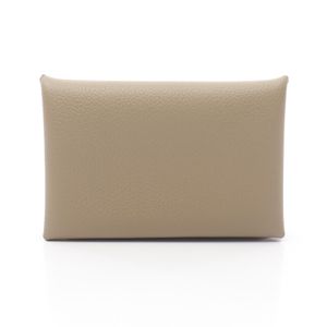 [Pre-owned] Hermes Calvi Coin Case, Beige Malfa Leather, Women's, Unused