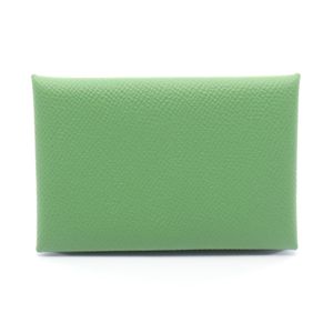 [Pre-owned] Hermes Calvi Verso Coin Case, Vert Yucca/Celeste Leather, Ladies' Used A