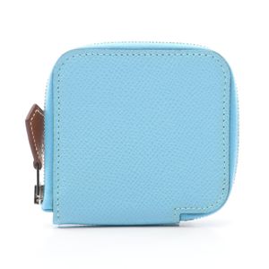 [Pre-owned] Hermes Azap Compact Mini Silk-in Coin Case, Celeste Leather.