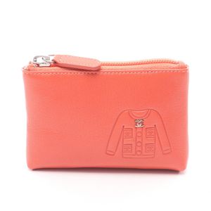 [Pre-owned] Chanel Coin Case with Coco Mark and Keyring, Coral Orange Leather, Women's, Used A