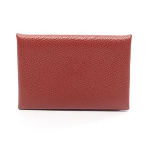 [Pre-owned] Hermes Calvi Verso Coin Case, Rouge Venetian/Rose Texas Leather, Calfskin (Cowhide)