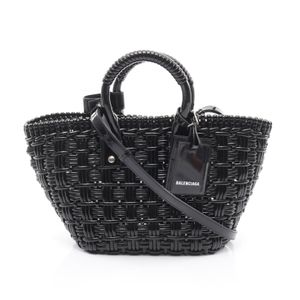 【중고 2 손】 발렌시아 BALENCIAGA 토트 백 BISTRO XS 비스트로 바구니 백 671342 블랙 에나멜 비스트로 XS 여성 Used A