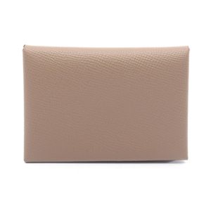 [Pre-owned] Hermes Calvi Duo Coin Case, Etoupe Leather, Ladies' Used A