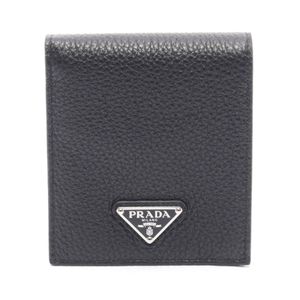[Pre-owned] Prada PRADA Billfold 2MO5132E54F0002 Black Leather Bi-fold Wallet Men's New