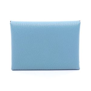 [Pre-owned] Hermes Calvi Duo Coin Case, New Blue Jean Leather, Women's.