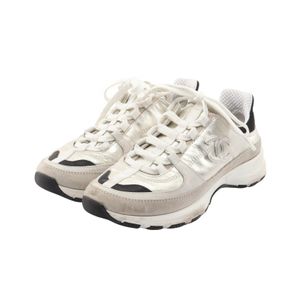 [Used, Grade B] Chanel CHANEL Sneakers Coco Mark G46609 Silver Leather Sneakers Women's Used B