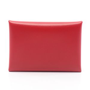 [Pre-owned] Hermes Calvi Duo Rouge Piment Coin Case, Calfskin Leather, Unused.