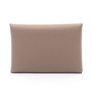 [Pre-owned] Hermes Calvi Duo Coin Case, Etoupe Leather, Women's, Unused