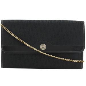 Christian Dior Chain Shoulder Bag, Vintage Canvas, Black, Shoulder Strap, Snap Button, Women's [Used]