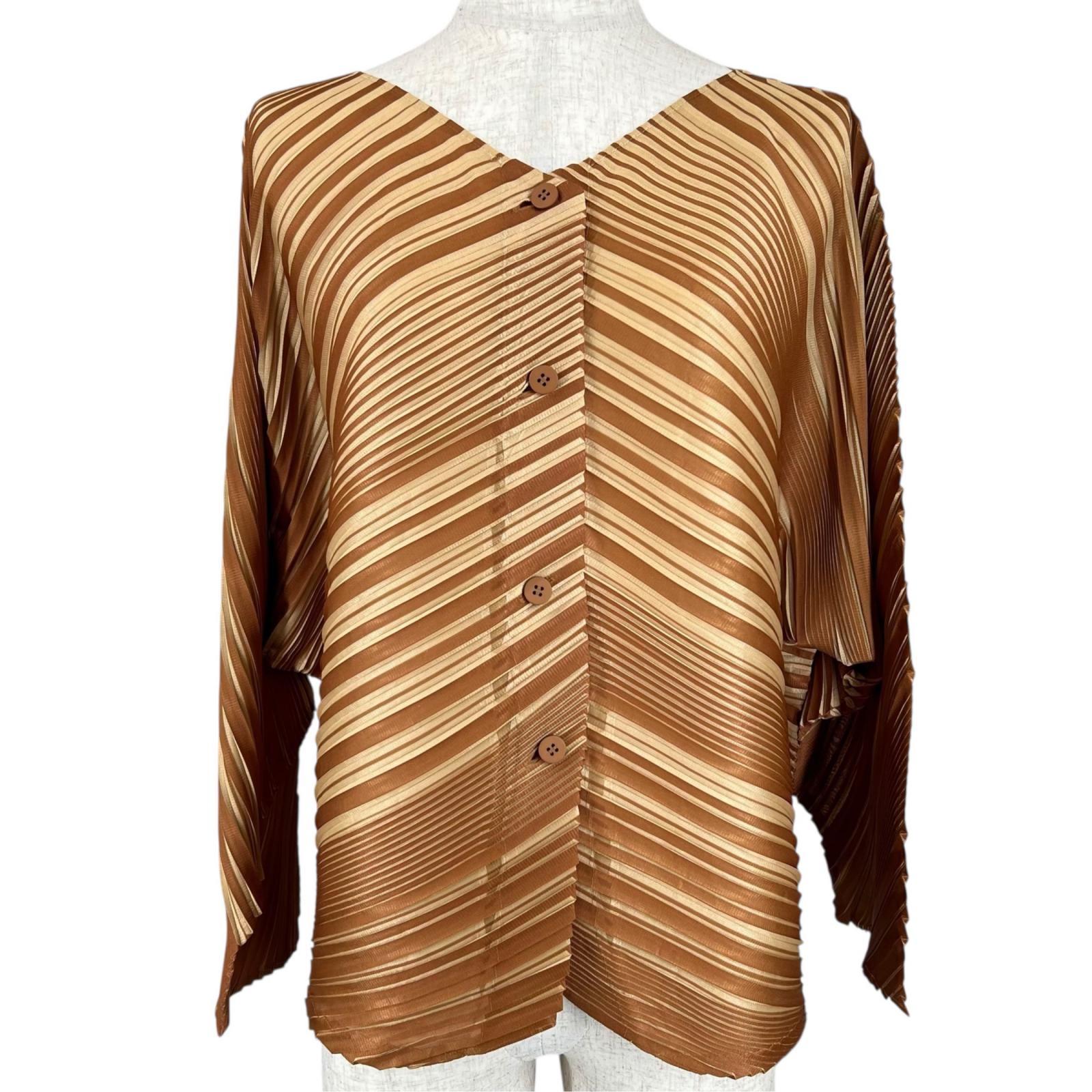 極美品▲PLEATS PLEASE プリーツプリーズ イッセイミヤケ PP03-J0562 ダイヤゴナル カーディガン ブラウン 3 日本製 正規品 レディース 極美品△PLEATS PLEASE プリーツプリーズ イッセイミヤケ PP03-J0562