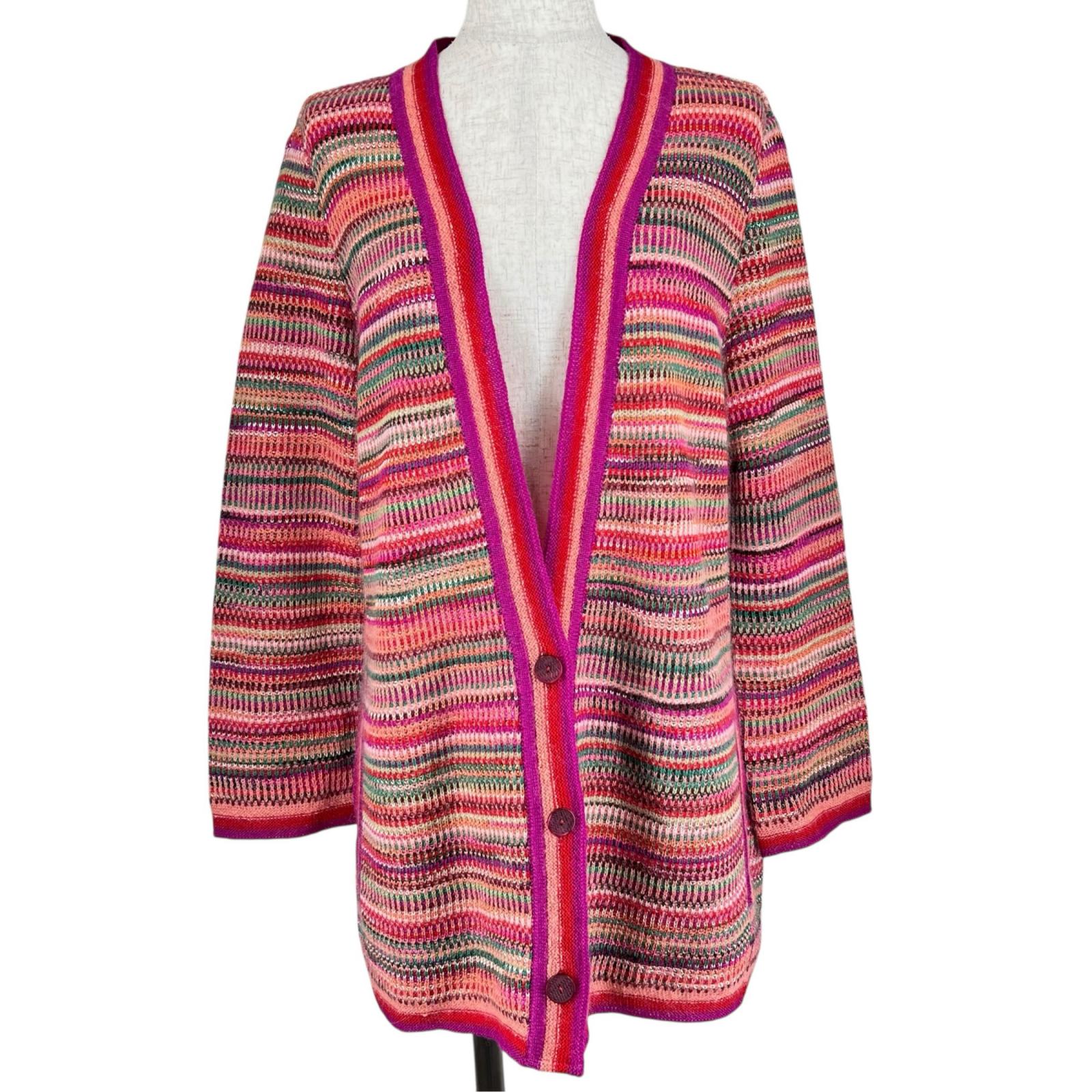 極美品▲Missoni ミッソーニ ウール モヘア マルチストライプ柄 長袖 カーディガン マルチカラー 48 イタリア製 正規品 レディース 極美品△Missoni ミッソーニ ウール モヘア マルチストライプ柄 長袖