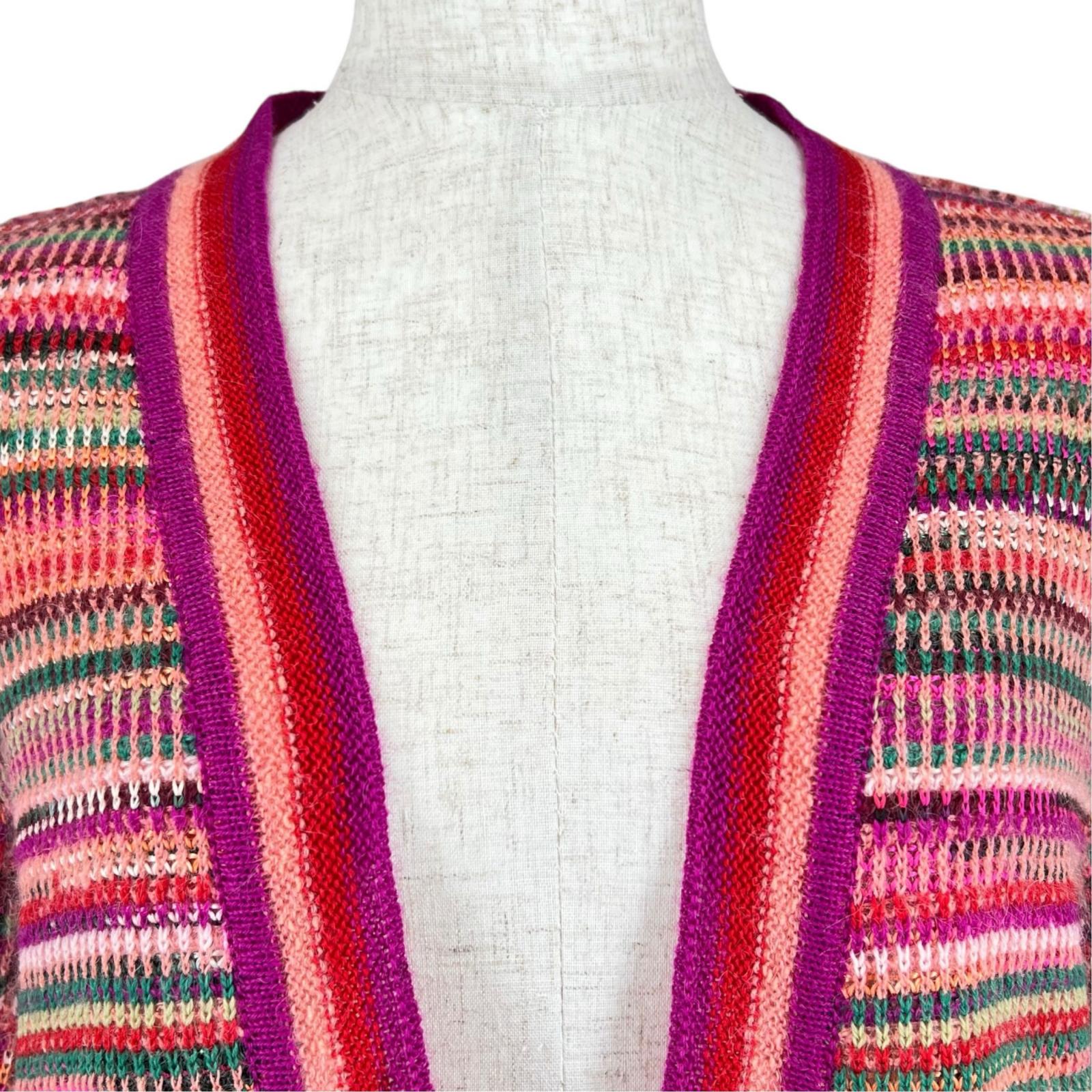 極美品▲Missoni ミッソーニ ウール モヘア マルチストライプ柄 長袖 カーディガン マルチカラー 48 イタリア製 正規品 レディース 極美品△Missoni ミッソーニ ウール モヘア マルチストライプ柄 長袖