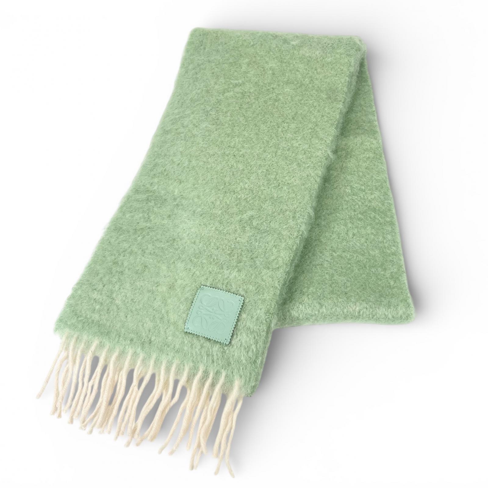 Mint condition △ LOEWE mohair wool anagram leather patch fringe