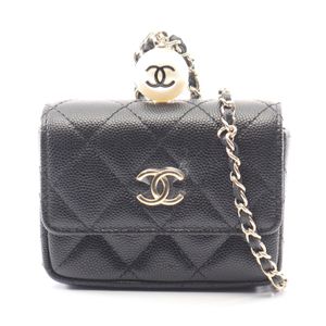 [Pre-owned] Chanel Matelassé Chain Flap Coin Purse AP2119 Black Caviar Skin (Grained Calfskin)