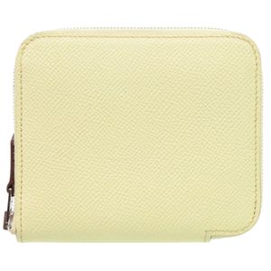 Excellent condition Hermes Azap Silk In Compact Veau Epsom/Silk Jaune Milton/Beige Malfa Silver hardware W stamp (2024 production) Coin case wallet 0082 [Used] HERMES
