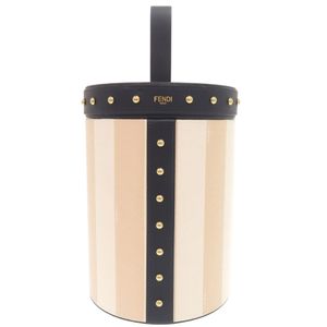Excellent condition Fendi striped studded leather and canvas multi-box accessory case in navy and beige. Item number 1591. [Pre-owned] FENDI