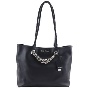 Miu Miu Chain Tote Bag, Calfskin, Black, Shoulder Bag/Handbag, A4 Size, Magnetic Closure, Women's [Used]