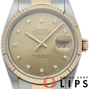 롤렉스 데이트 저스트 맨즈 시계 10 P다이어 Datejust Mens 16233 G(X) 보증서 K18YG/SS 맨즈 시계 샴페인 칼라 마무리 완료 1991년 미품 【중고】