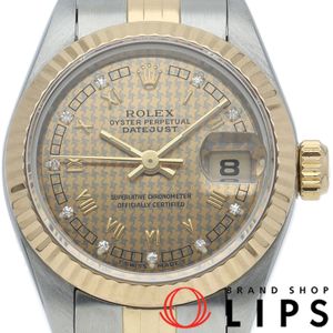 롤렉스 데이트 저스트 레이디스 시계 10 P다이아 하운드 투스 문자판 Datejust Ladies 69173 G(W) K18YG/SS 레이디스 시계 샴페인 칼라 마무리 완료